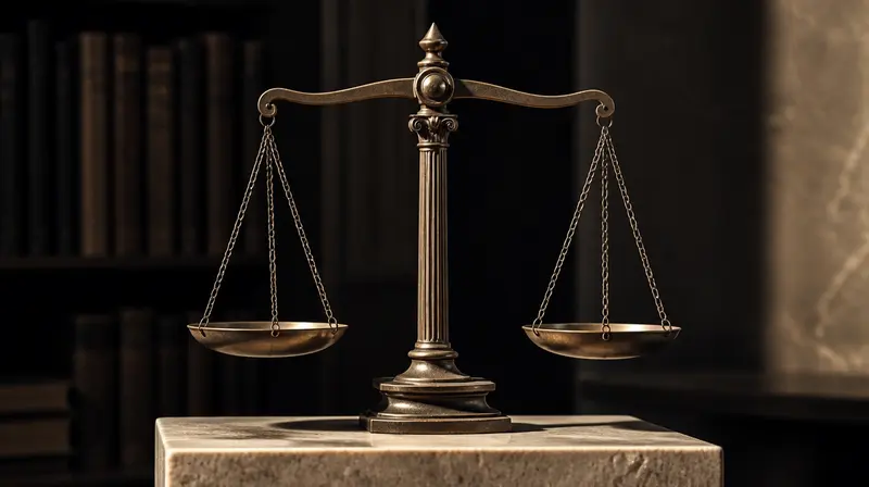 Εικαστική σύνθεση με ορειχάλκινη ζυγαριά σε λίθινη βάση.